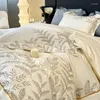 Zestawy pościeli egipskie bawełniane luksusowe liście haftowa kołdra elastyczna opaska blachy poduszki miękkie