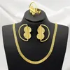 Collier et boucles d'oreilles ensemble de bijoux réglables pour femmes, bagues papillon dubaï plaqué or 24K, bijoux cadeaux pour fête de mariage