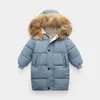 Пуховое пальто, детские куртки, зимние теплые плотные пальто для маленьких девочек, верхняя одежда с меховым воротником и капюшоном, пальто для мальчиков-подростков, русские детские пальто