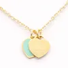 tiffanyany necklace New stainless steel enamel Pink Double Heart Necklace t family neck chain short female Necklace 18K Gold Titanium Steel Necklace tiff