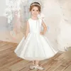 Mädchenkleider Blumenkleid Weiß Satin Schleife Gürtel Rückenfrei Hochzeit Elegant Kleines Kind Heilige Kommunion Geburtstagsfeier Prinzessin