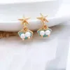 Boucles d'oreilles pendantes en forme d'étoile de mer pour femmes, aiguille en argent 925, coréen exquis, mignon, perle douce, bijoux de plage, cadeau d'anniversaire pour fille