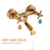 Bathroom Sink Faucets Antique Copper Basin Mixer Tap Spout Dual Handles Wall Mount Tub Faucet Bath Room Fixture 230406