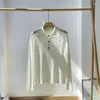 Damessweaters Gebreide trui van zuivere wol Dames Revers Lange mouwen Dunne trui Wit dieptepuntoverhemd