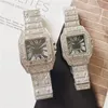 Wysokiej jakości Watch Out Bling Diamond Pierścień Zegarek mężczyzn Kobiety Hip Square Roman Designer Projektant męski Zegarek kwarcowy Pasek ze stali nierdzewnej Zegarek Busines