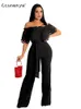 Kobiety Jumpsuits Rompers Summer Ruffled kołnierz długie spodnie Czarny kombinezon Elegancja swobodna szeroka noga kombinezon dla kobiet 230404