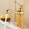 Robinets de lavabo de salle de bains en or de style européen avec finition en jade, robinet de lavabo artistique, robinet d'eau froide et d'eau