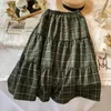 Jupes japonais Vintage mélanges de laine à volants Kawaii Plaid jupe plissée femmes marron vert taille élastique coréen mignon gâteau Long