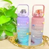 Water Bottles 2L Large Capacity Bottle With Bounce Cover Time Scale Reminder Frosted Cup Cute Stickers For Outdoor Sports Fitness 230406