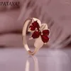 Collier et boucles d'oreilles ensemble PATAYA romantique rouge naturel Zircon boucle d'oreille pour les femmes 585 couleur or Rose cadeau Simple pendentif quotidien Fine bijoux bague