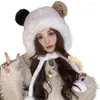 Berets L93F Oversized Furry Hat For Girls Winter Skiing Bear Birthday Gifts