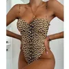 Women's Swimwear Hirigin Sexy 2023 High Leg Cut Swimming Suit For Women Leopard Print Solid Swimsuit Padded Push-up Bikini Set