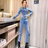 Women's Two Piece Pants Women 2023 Spring Autumn Denim Set Jeans Suit Female Long Sleeve Jacket Crop Top & 2 Outfits Sets B194Women's