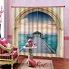 Curtain Customized Size Luxury Blackout 3D Window Curtains For Living Room Arch Blue Lake Scenery