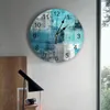 Wall Clocks Oil Painting Abstract Geometric Blue 3D Clock Modern Design Living Room Decoration Kitchen Art Watch Home Decor