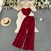 سراويل سراويل للسيدات على الطراز الغربي على الطراز الغربي أنبوب TOP TOP SUBSENDER HIVE WEIST Wide Leg Disual Summer Fashion 2 PCS