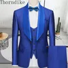 Men's Suits Thorndike Men Mariage Collar Jacket Trousers Waistcoat Male Business Casual Floral Wedding Blazers Coat Vest Pants 3 Piece