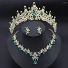 Collana orecchini set corona di cristallo verde gioielli da sposa principessa diademi festa sposa accessori girocollo matrimonio