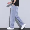 Jeans pour hommes 2023 Été Doux Lyocell Tissu Mince Lâche Pantalon Droit Cordon Taille Élastique Corée Pantalon Décontracté