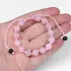 Pink Quartzs Red Rope Knot Braided Bracelet 8mm Natural Stone Beads Adjustable Woven Wristbands Rhodochrosite Jewelry