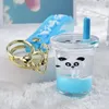 Schlüsselanhänger Sommer Flüssigkeit Schwimmender Panda Schlüsselbund Lederband Milch Teetasse Flasche Schlüsselanhänger Frauen Männer Auto Tasche Acryl Kette Schmuck Geschenk