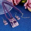 Collier boucles d'oreilles ensemble violet géométrique pendentif boucles d'oreilles ensembles multicouche cire corde tour de cou émail métal cristal bijoux de mariage