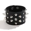 Charm Bracelets Wide Cuff PU Leather Punk Gothic Rock Unisex Bracelet Three Row Cuspidal Spikes Rivet Stud Men Jewelry Gift