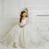 Girl Dresses Simple Flower Ivory Long Sleeve For Wedding Prom First Communion Lace Floral Appliques Party Girls Pageant Gowns