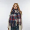 Foulards Mode Femme Imitation Cachemire Vintage Contraste Écharpe Hiver Littérature Garder Au Chaud Plaid Gland Long Casuals Confortable