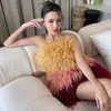 Casual Dresses Sexy Women's Fringed Feather Stitching Dress Slim Shoulder Female Slip Sleeveless Celebrity Club Party VestidosCasual