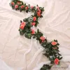 Kerstversiering Zijden Kunstmatige Roos Hangende Bloemen Voor Muur Kerst Planten Bladeren Garland Romantische Bruiloft Woondecoratie R231106