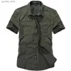 Chemises décontractées pour hommes Mode coton chemises décontractées été hommes grande taille chemises amples Baggy à manches courtes col rabattu Style militaire vêtements masculins Q231106