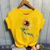 Heren T-shirts Maycaur Dames T-shirt Casual Zonnebloempatroon Print T-shirt Comfortabele kleding Top Lente en zomer