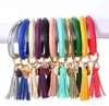 سوار جلدي سلسلة مفتاح pu wristr round key ring tassel arristbands Sports Keychain Bracelets Round Rings DA247