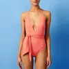 Costume da bagno da donna Costume da bagno da spiaggia solido da donna Patchwork Costume da bagno bikini con fasciatura 1 pezzo