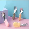 Servis uppsättningar 2st tecknad elefantsked gaffel set icke-halk spädbarn mata barn bordsartiklar barn träning silikon/rostfritt stål