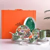 Set di stoviglie Regalo per famiglia europea 36 stoviglie in bone china Serie foresta pluviale tropicale Set di ciotole e cucchiai in ceramica