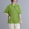 Abbigliamento etnico Hanfu Donna Camicia di lino in cotone da donna retrò Cardigan con colletto diagonale estivo Vestito di linguetta cinese di grandi dimensioni