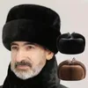 Bérets d'hiver pour hommes, chapeaux de bombardier en cuir épais, doublure en peluche, casquettes de protection des oreilles, bonnets russes, casquette de trappeur Ushanka