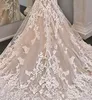 Nieuwe illusie lange mouw Lace Mermaid Trouwjurken TULLE Applique Court Princess Wedding Bruidsjurken met knopen