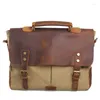 Briefcases Men's Messenger Bags Canvas Shoulder Bag Handbag Crazy Horse Leather Briefcase Retro Office Drop