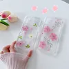 Étuis pressés de fleurs de printemps secs pour iPhone 15 14 Plus 13 Pro MAX 12 11 XR XS X 8 7 Mode séchée Feuille florale réelle Rose Feuille transparente transparente Couverture de téléphone à trou fin en TPU souple