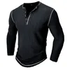 Homens Camisetas Treinamento Esportivo Respirável Camisetas Mens Casual Cor Pura Waffle Henly Tee Para Homens Outono Moda Manga Longa Camisa Abotoada