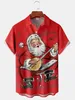 Casual shirts voor heren Christmas Vintage Cartoon Santa Claus Print Men Korte mouw Hawaiiaans shirt borstzak los ademen