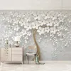 Bakgrunder Anpassad 3D -väggmålning Bakgrund Vit blomma Big Tree Po Living Bedding Room Landscape Home Decor Wall Paper