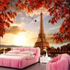 Sfondi Papel De Parede Autunno Torre Eiffel Parigi Po Foglia 3d Carta da parati Parete Camera da letto Carte Home Decor Murale