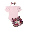 Комплект одежды для девочек набор одежды для розовой рубашки с коротким рукавом для цветочных трусиков детские аксессуары для волос для волос с повязкой