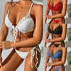 Kvinnors badkläder Bikini Kvinnors 2023 Solid Color Pit Fold spets rygglös sexig baddräkt Split Biquine Brasileiro Micro