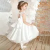 Mädchenkleider Blumenkleid Weiß Satin Schleife Gürtel Rückenfrei Hochzeit Elegant Kleines Kind Heilige Kommunion Geburtstagsfeier Prinzessin