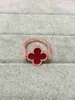 Vintage Band Rings Copper Dual Side Red Four Leaf Clover Flower Charm Ring for Women Jewelry with Box Party Gift